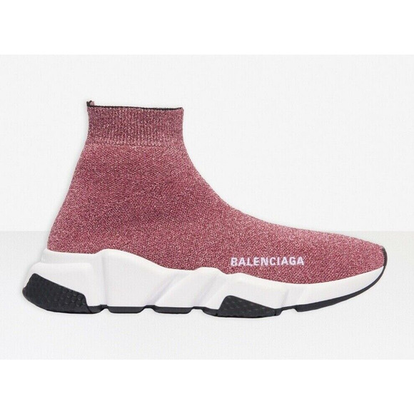 Balenciaga Women Speed Sock Trainer Pink Glitter White Black Runner Sneakers 42 - Picture 3 of 12